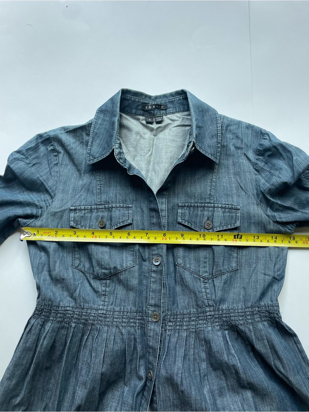 Theory Chambray Shirt Dress 100% Cotton | Slate Blue Utility Midi Dress - Picture 6 of 8
